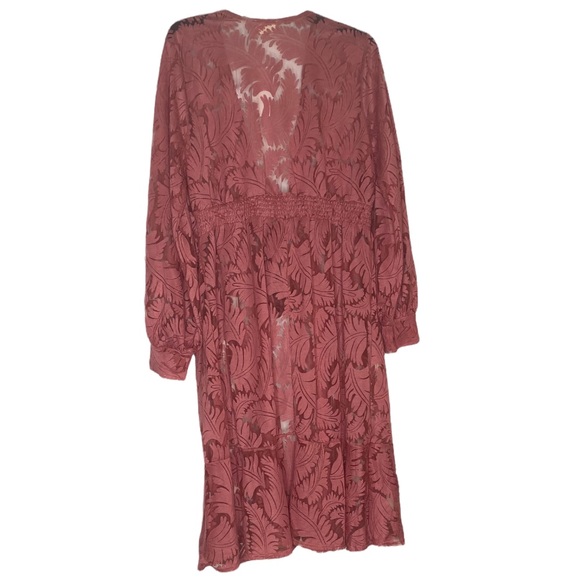 Brand New! Ember Printed Sheer Salmon Pink Duster/Swimsuit Coverup. Size XL - Picture 2 of 7